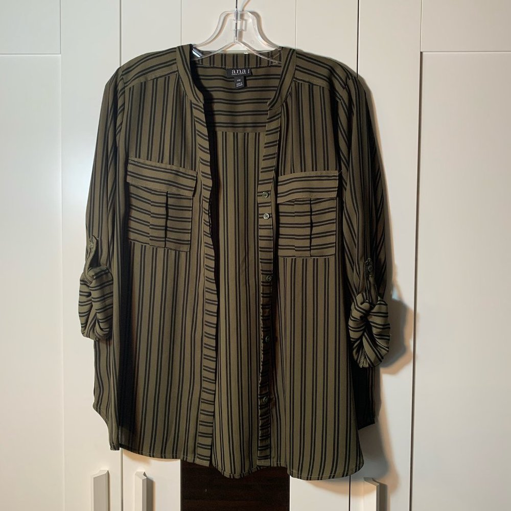 a.n.a Striped Button Down Blouse!
